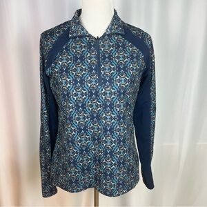 Kerrits Blue Equestrian Horse Print 1/4 Zip Top Base Layer